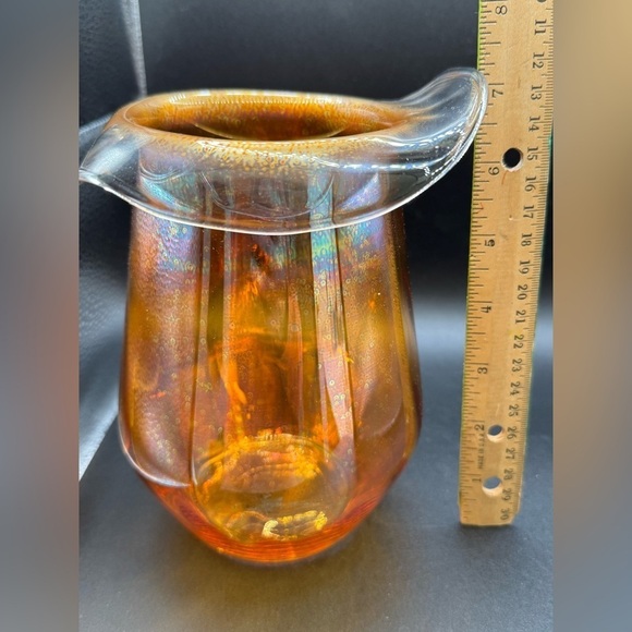 MCM Flashed On Marigold Glass  Hat Vase 7” Flange Top Vintage - Picture 3 of 16